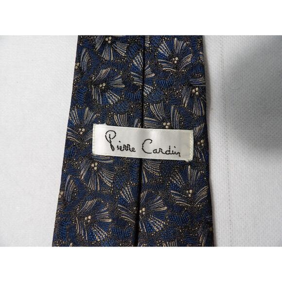 Pierre Cardin Mens Neck Tie Silk Blue Floral Abstract Art Deco Print USA - Picture 2 of 9